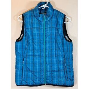 NWOT Vintage Marker Women's Quilted Blue Plaid Puffer Full Zip Mock Neck Vest S